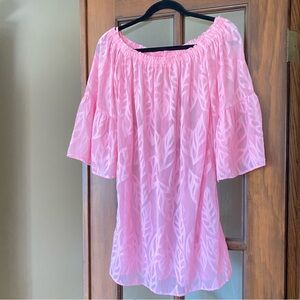 Lilly Pulitzer Nevie Pink Off-Shoulder Leaf Pattern Top Swimsuit Cover Up